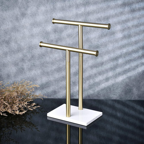 QIANXING Hand Towel Holder Stand with Marble Base, Double TShape Towel